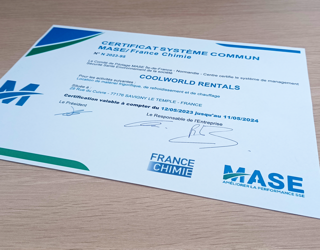 Certificat MASE pour Coolworld France / France Chimie