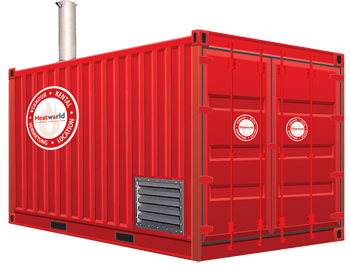 Roter Heizcontainer mit Doppeltüren und Lüftungsauslass zur Miete